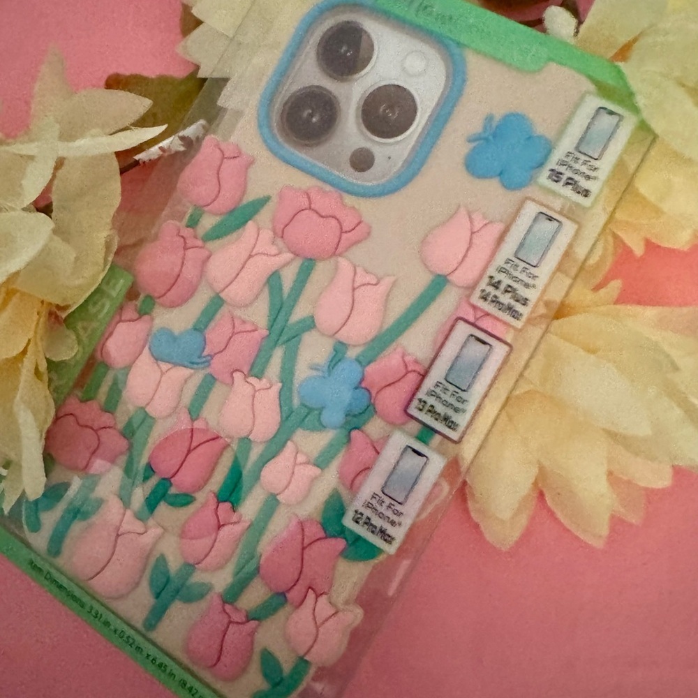 Floral phone Case with Pink and Blue Tulips for IPhone